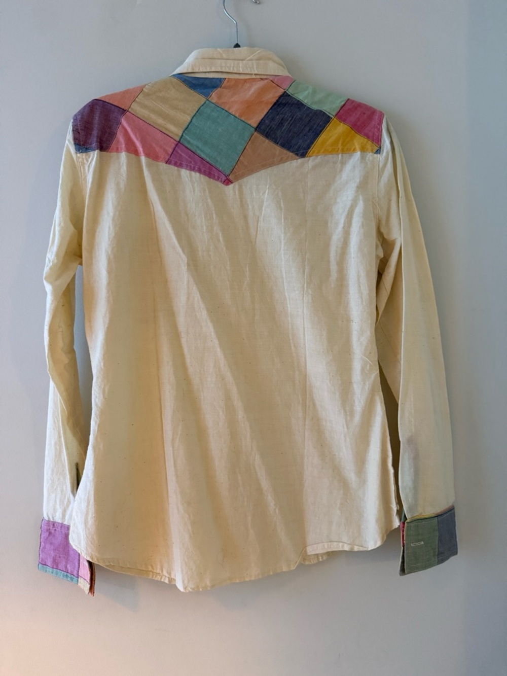 Women's Cream Casual Button-Down Shirt with Multicolor Patchwork - Picture 6 of 8